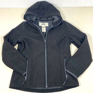 Athletic works light coat in 2 tone patterned black with hood